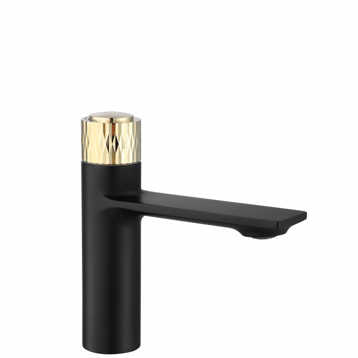 Baterie lavoar Storm Black Gold Low, montaj pe blat sau lavoar, alama, negru, perlator aer [1]