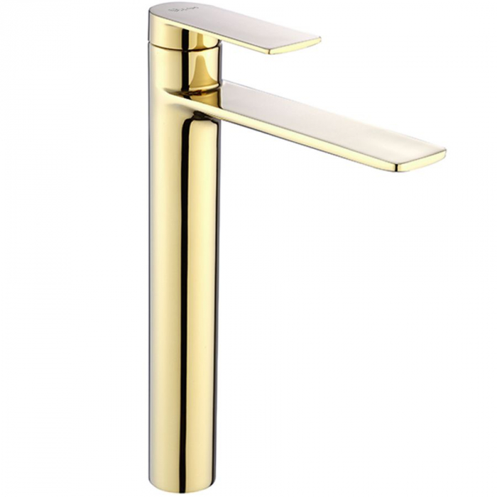 Baterie lavoar Storm Gold High, montaj pe blat sau lavoar, alama, auriu, perlator aer [1]