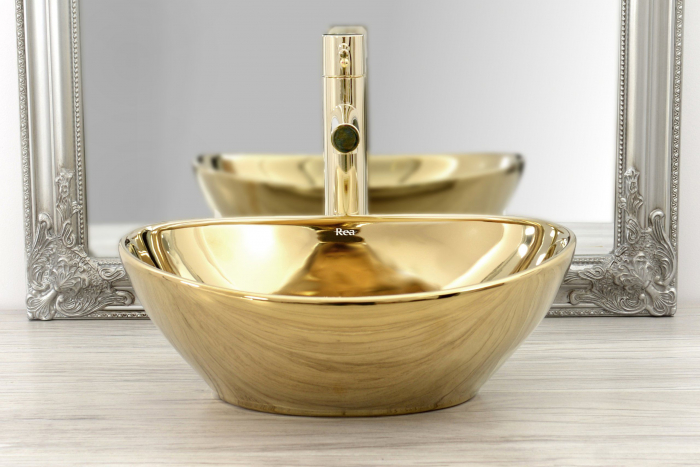 Baterie lavoar Tess High Light Gold, montaj pe blat sau lavoar, alama, auriu [6]