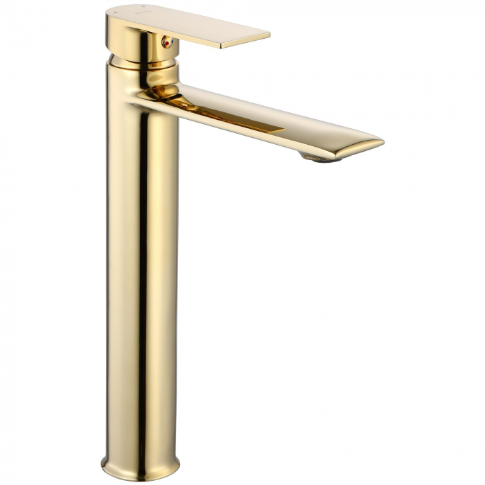 Baterie lavoar Veneta Gold High, montaj pe blat sau lavoar, alama, auriu, perlator aer [1]