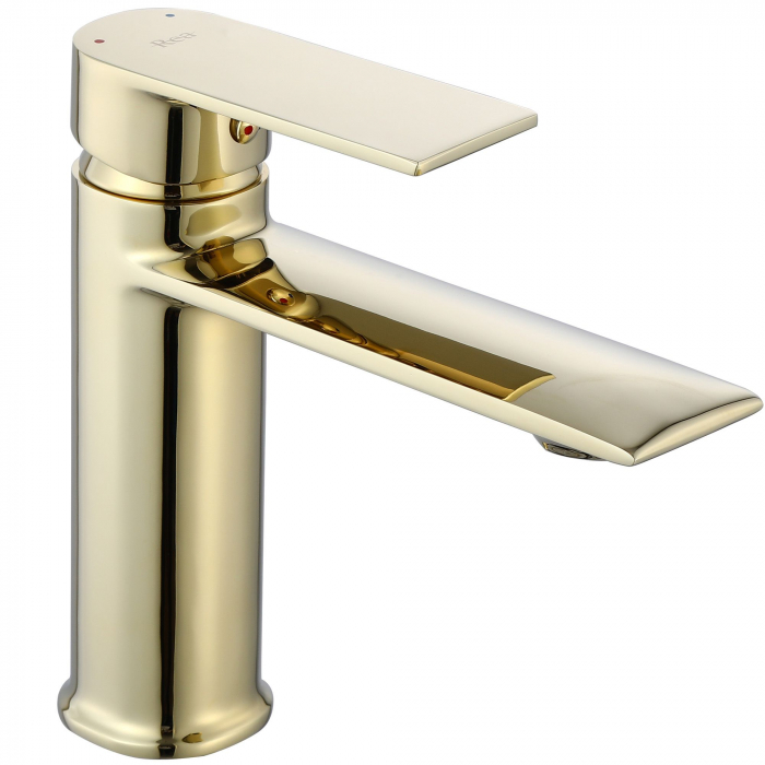 Baterie lavoar Veneta Gold Low, montaj pe blat sau lavoar, alama, auriu, perlator aer [2]