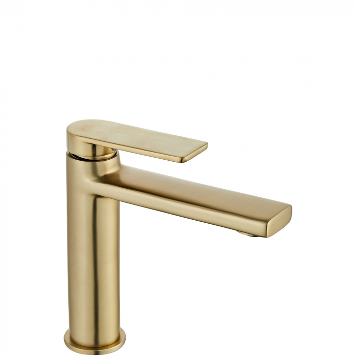 Baterie lavoar Verso Brush Gold Low, montaj pe blat sau lavoar, alama, auriu, perlator aer [1]