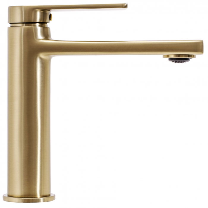 Baterie lavoar Verso Brush Gold Low, montaj pe blat sau lavoar, alama, auriu, perlator aer [3]