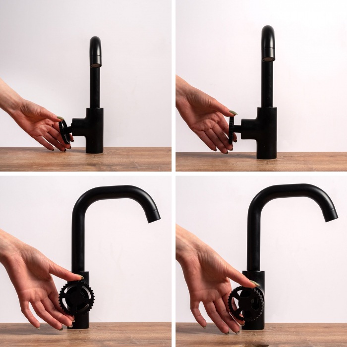 Baterie lavoar Vertigo Side, montaj pe blat sau lavoar, alama, negru, perlator aer [4]