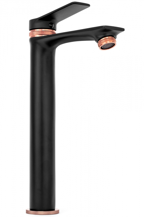 Baterie lavoar Viral Black-rose Gold High, montaj pe blat sau lavoar, alama, negru sau auriu, perlator aer [4]