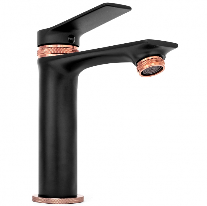 Baterie lavoar Viral Black Rose Gold Low, montaj pe blat sau lavoar, alama, negru, perlator aer [5]