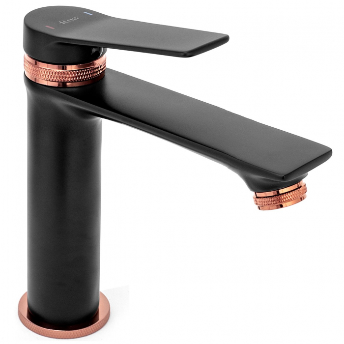 Baterie lavoar Viral Black Rose Gold Low, montaj pe blat sau lavoar, alama, negru, perlator aer [3]
