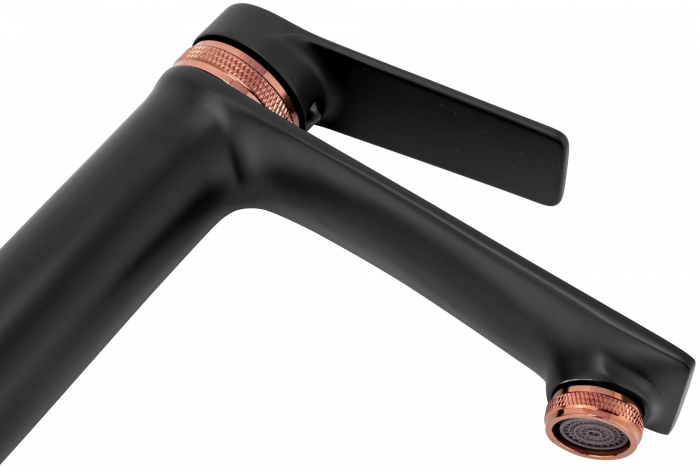 Baterie lavoar Viral Black Rose Gold Low, montaj pe blat sau lavoar, alama, negru, perlator aer [6]
