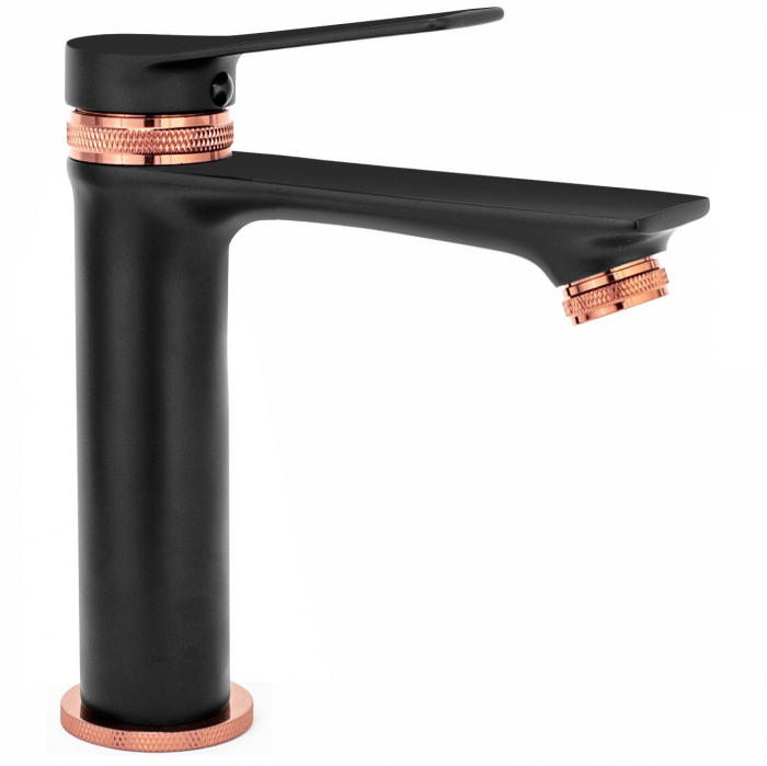 Baterie lavoar Viral Black Rose Gold Low, montaj pe blat sau lavoar, alama, negru, perlator aer [2]