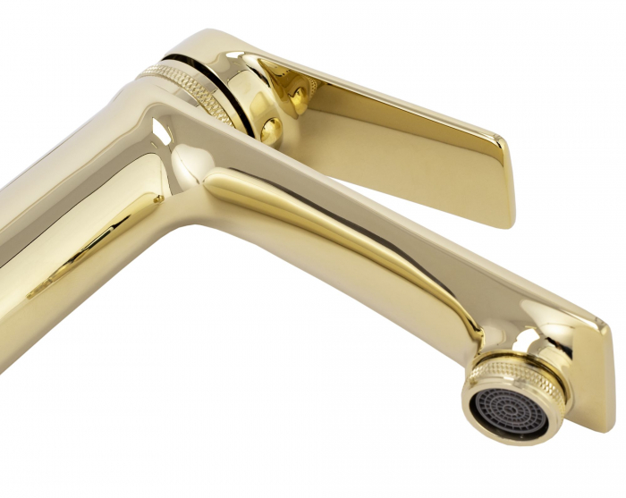 Baterie lavoar Viral Gold Low, montaj pe blat sau lavoar, alama, auriu, perlator aer [5]