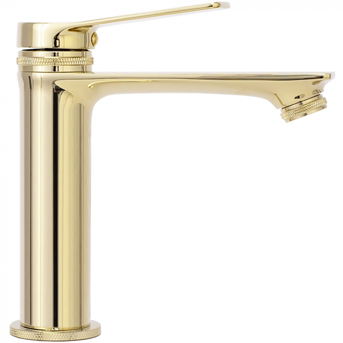 Baterie lavoar Viral Gold Low, montaj pe blat sau lavoar, alama, auriu, perlator aer [2]