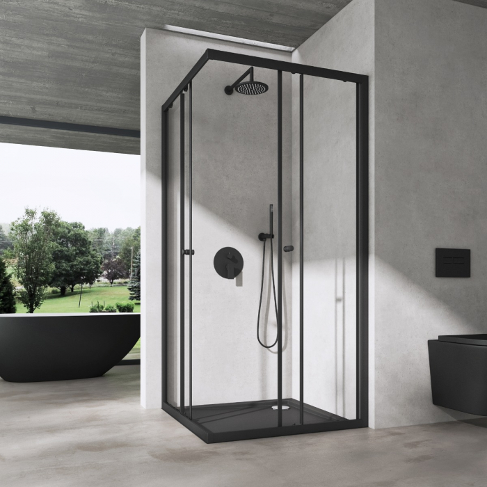Cabina Astra 16KL, negru, sticla transparenta, 2 usi glisante, fara cadita, diverse dimensiuni [1]