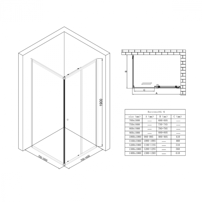 Cabina Astra 16L-K, negru, sticla transparenta, usa glisanta, fara cadita, diverse dimensiuni [8]