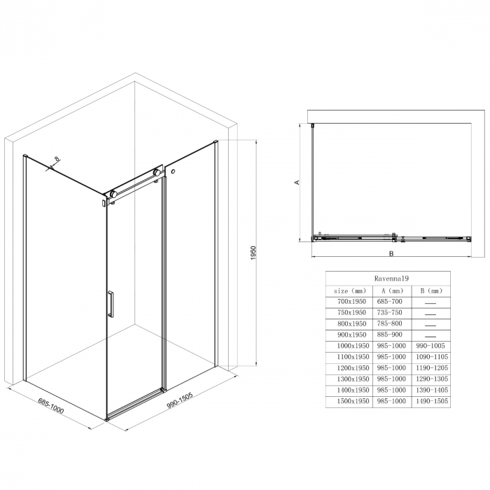 Cabina Astra 19K, negru, sticla transparenta, usa glisanta, fara cadita, diverse dimensiuni [8]