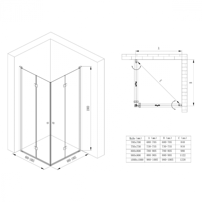 Cabina Astra 26K, crom, sticla transparenta, 2 usi pliabile, cu sau fara cadita, diverse dimensiuni [10]