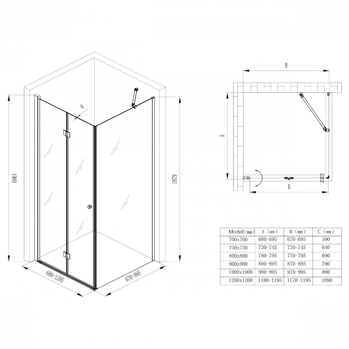 Cabina Astra 27, crom, sticla transparenta, usa pliabila, cu sau fara cadita, diverse dimensiuni [10]