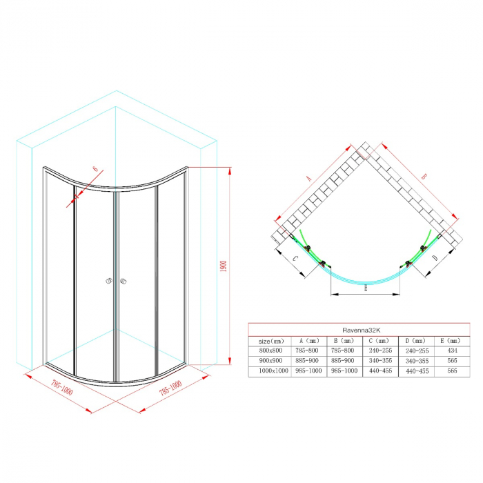 Cabina Astra 32K, 2 usi glisante, crom, sticla transparenta, cu sau fara cadita, diverse dimensiuni [11]
