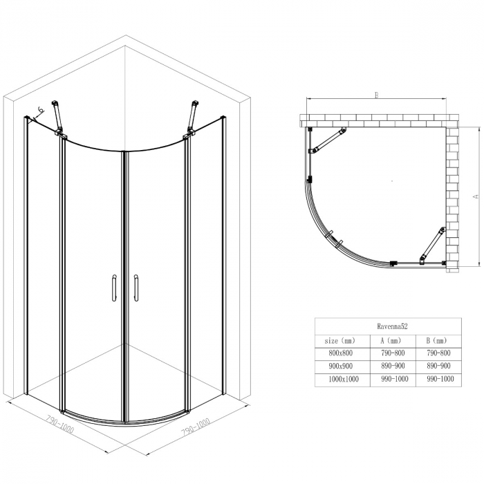Cabina Astra 52K, crom sau negru, sticla transparenta, 2 usi batante, cu sau fara cadita, diverse dimensiuni [12]