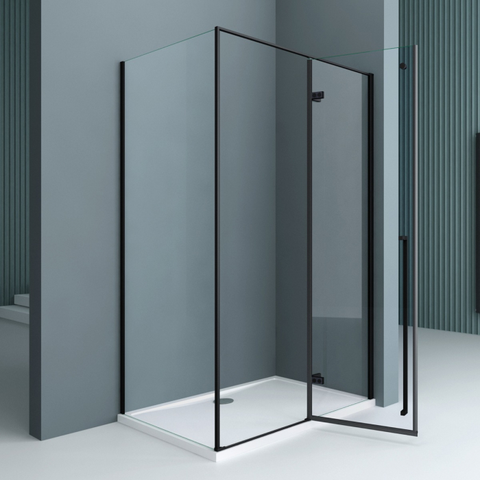 Cabina Astra 64K, negru, sticla transparenta, usa batanta, cu sau fara cadita, diverse dimensiuni [2]