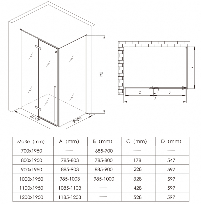 Cabina Astra 64K, negru, sticla transparenta, usa batanta, cu sau fara cadita, diverse dimensiuni [13]