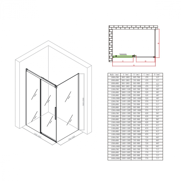 Cabina Astra Rav12, negru, sticla transparenta, usa glisanta, fara cadita, diverse dimensiuni [11]