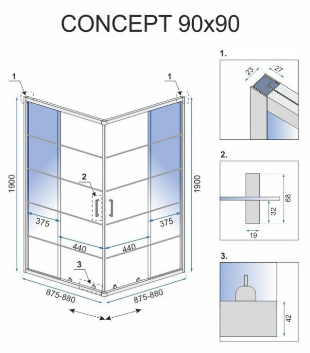 Cabina Concept Black 80 sau 90 cm, glisanta, negru [5]