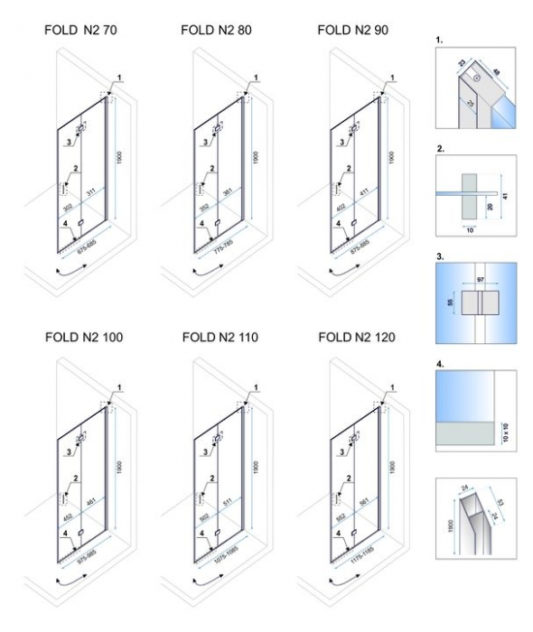 Cabina Fold N2, doua usi pliabile, crom [7]
