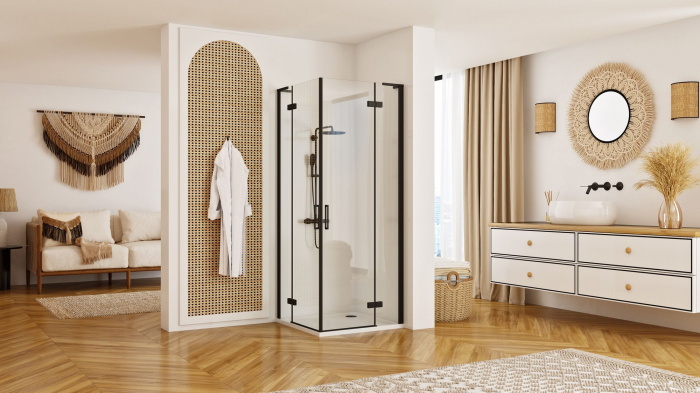 Cabina Hugo Black 2, doua usi batante, negru [2]