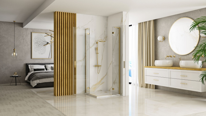 Cabina Hugo Gold Brush 2, doua usi batante, auriu [5]
