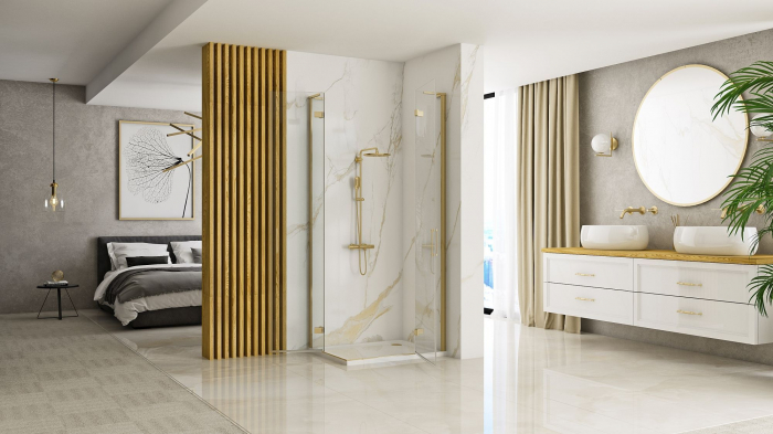 Cabina Hugo Gold Brush 2, doua usi batante, auriu [5]