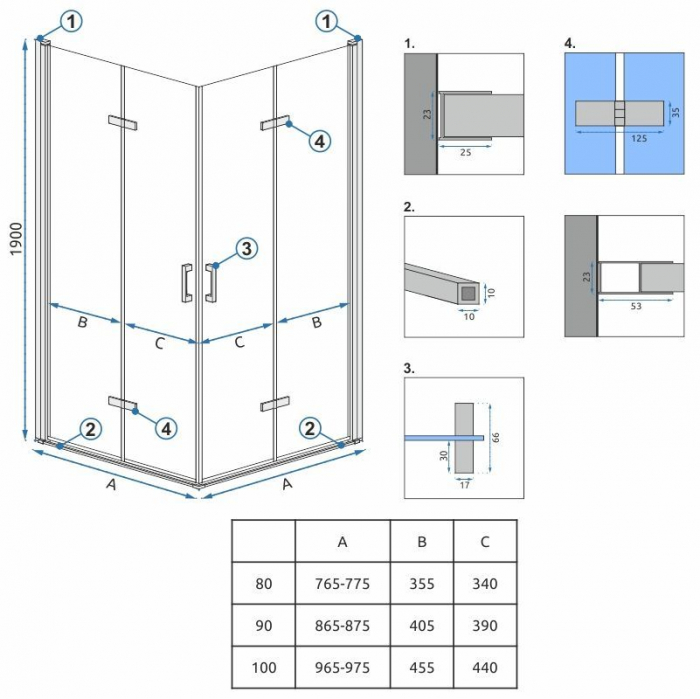 Cabina Molier Chrome 2, doua usi pliabile, crom [4]