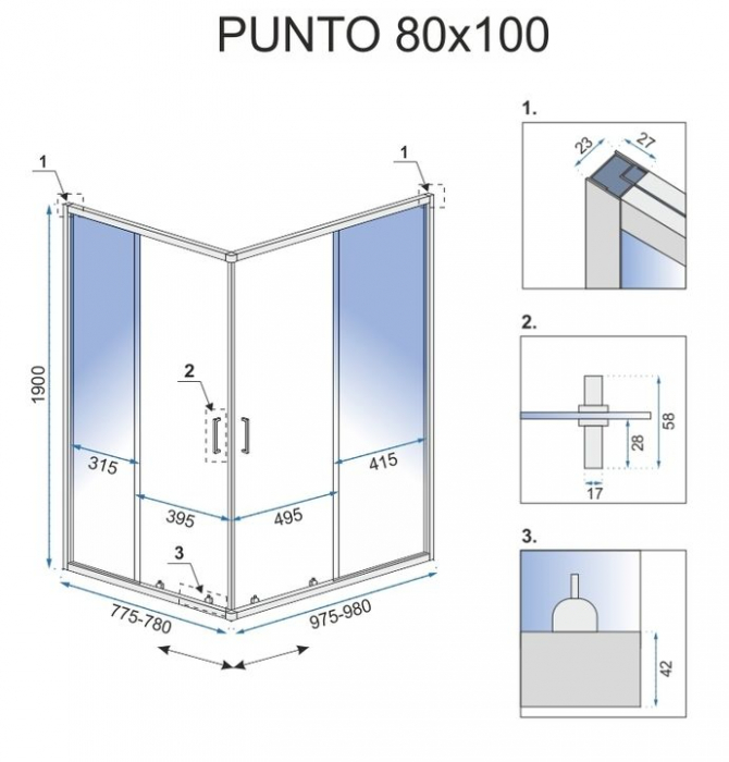 Cabina Punto 80x100, glisanta, negru [7]