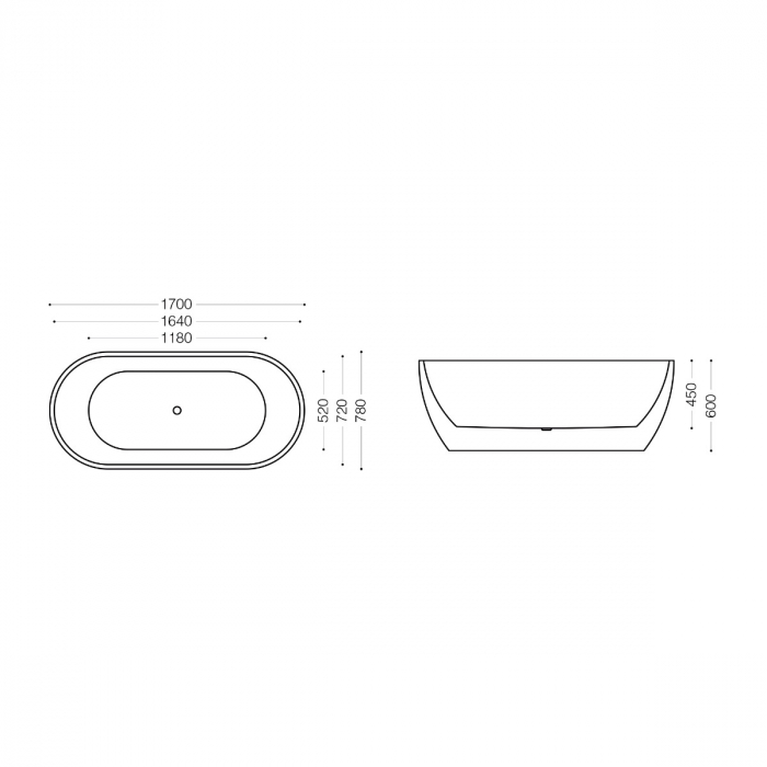 Cadă ovală Astra V518, acril, 170x78 cm, freestanding [9]