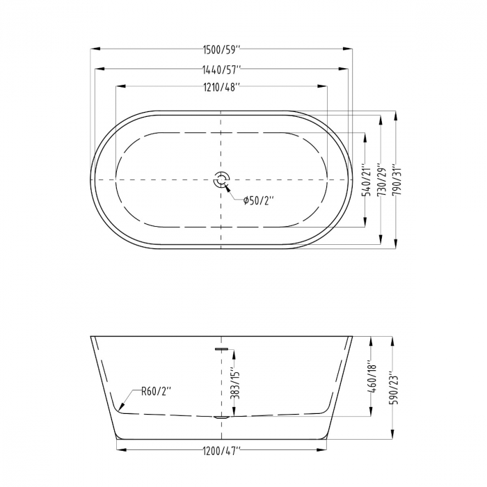 Cadă ovală Astra V520, acril, 150x79 cm, freestanding [10]