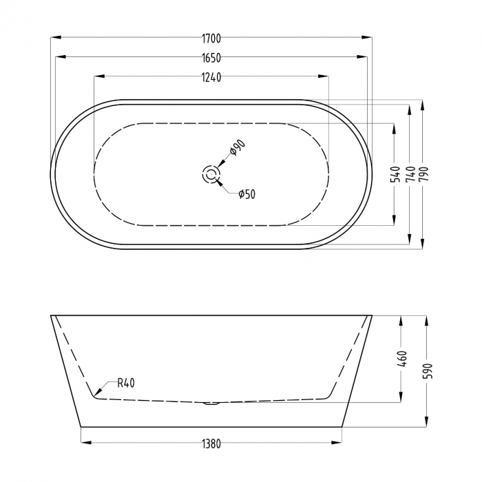 Cadă ovală Astra V520,  acril, 170x79 cm, freestanding [11]