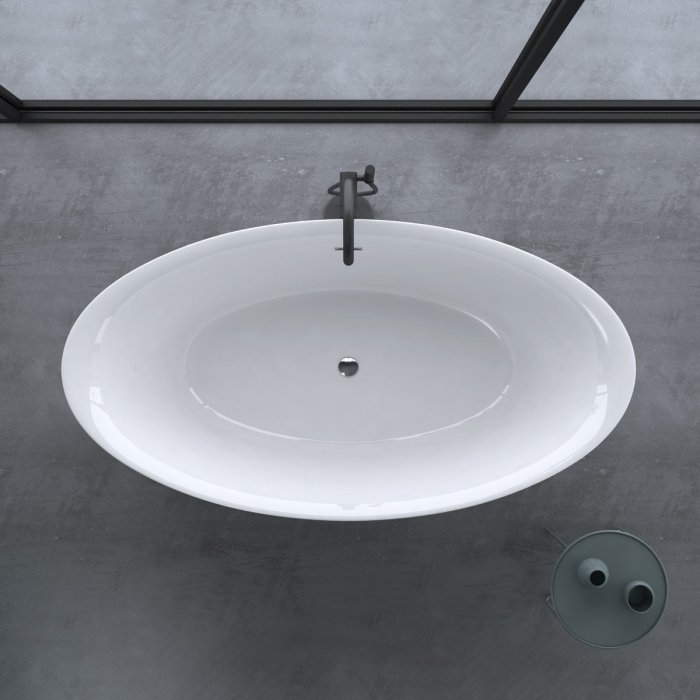 Cadă ovală Astra V543OA, acril, 170x88x65 cm, freestanding, inclusiv racord de scurgere și preaplin, racorduri DIN [7]