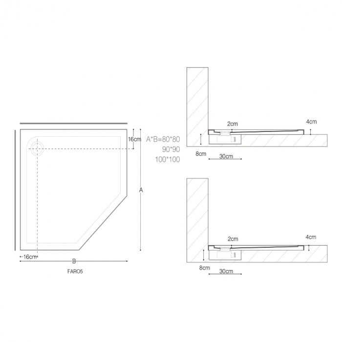 Cadita dus Astra F5W, acril, inaltime 4 cm, pentagonal, alb, diverse dimensiuni [5]