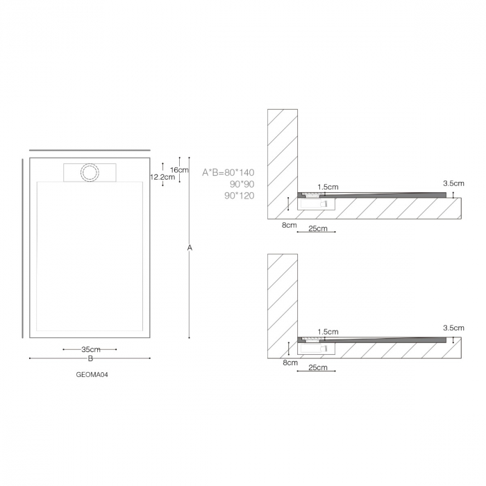 Cadita dus Astra G04W, compozit, inaltime 4 cm, dreptunghiular, alb sau negru, diverse dimensiuni [10]