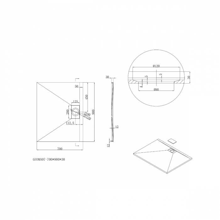 Cadita dus Astra G07B, compozit, inaltime 3 cm, dreptunghiular, negru, diverse dimensiuni [7]