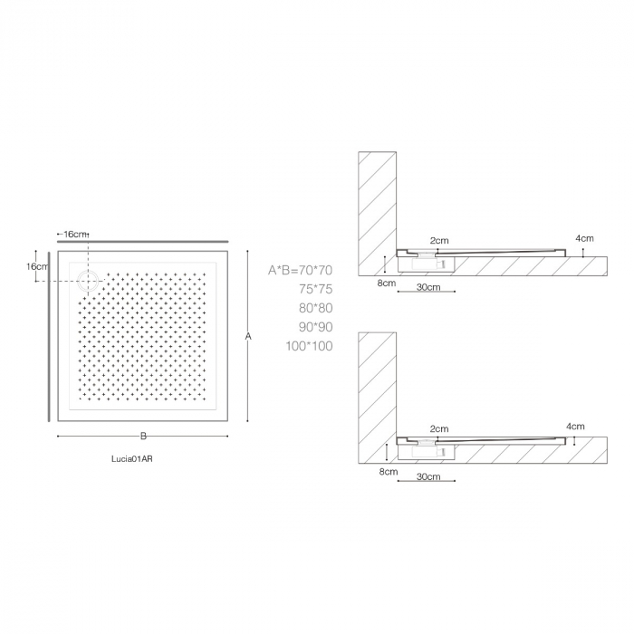 Cadita dus Astra L01AA, acril, inaltime 4 cm, patrat, negru, diverse dimensiuni [8]