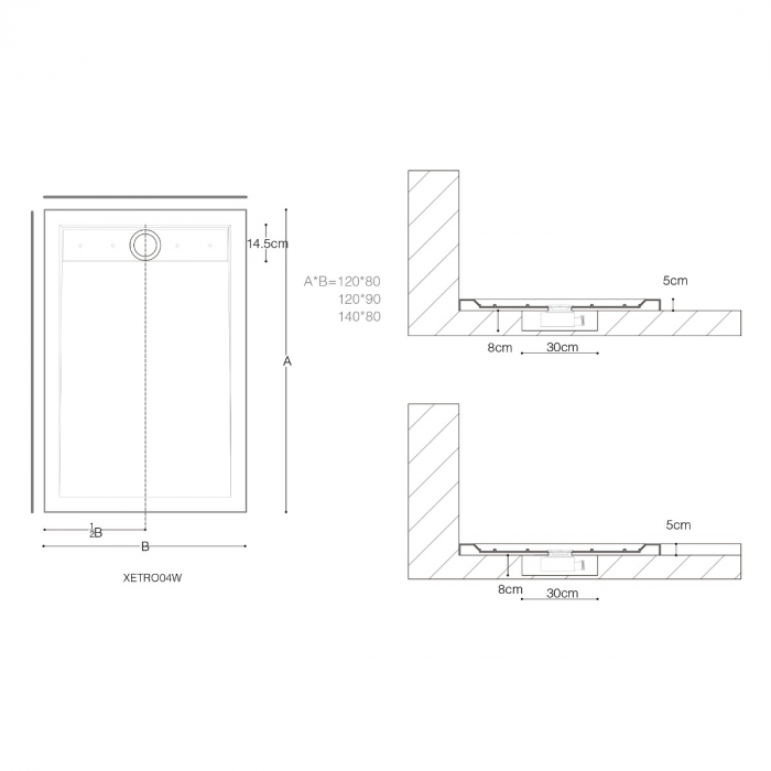 Cadita dus Astra X04W, acril, inaltime 5 cm, dreptunghiular, alb, diverse dimensiuni [10]