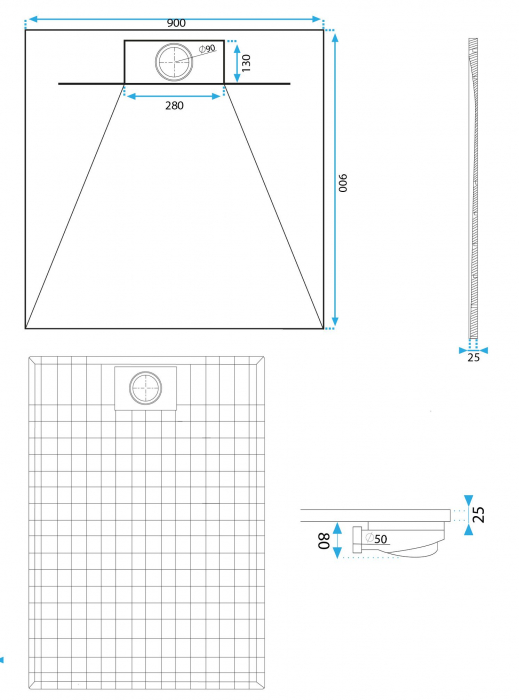 Cadita dus Bazalt White, 90x90 cm, inaltime 2.5 cm, compozit, alb [8]