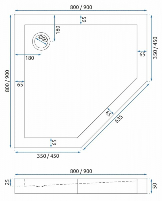 Cadita dus Diamond Black, 90x90 cm, inaltime 5 cm, acril, negru [9]