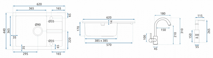 Chiuveta bucatarie Granit Nils gri set 5in1 [13]