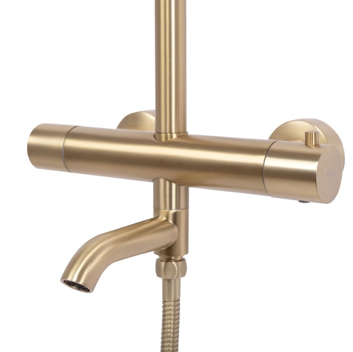 Coloana de dus cu termostat Lungo Gold Brush, anti calcar, auriu, montaj pe perete [7]