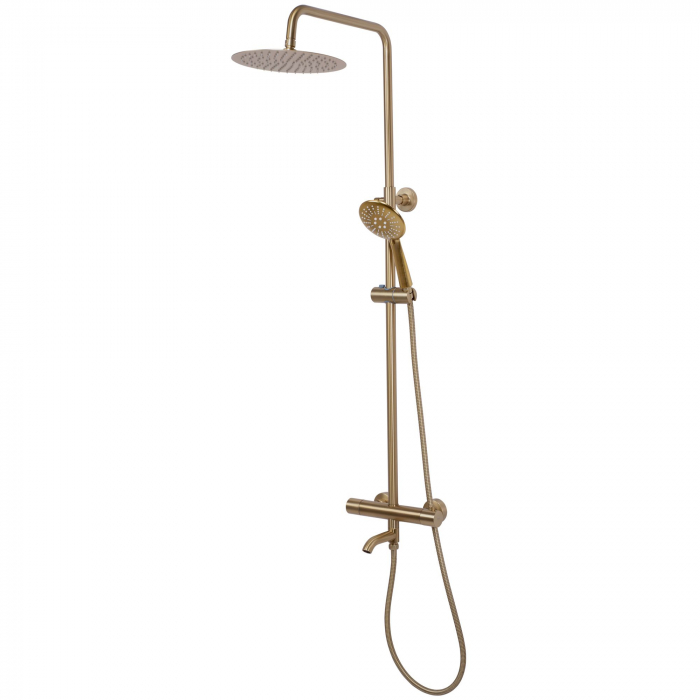 Coloana de dus cu termostat Lungo Gold Brush, anti calcar, auriu, montaj pe perete [4]