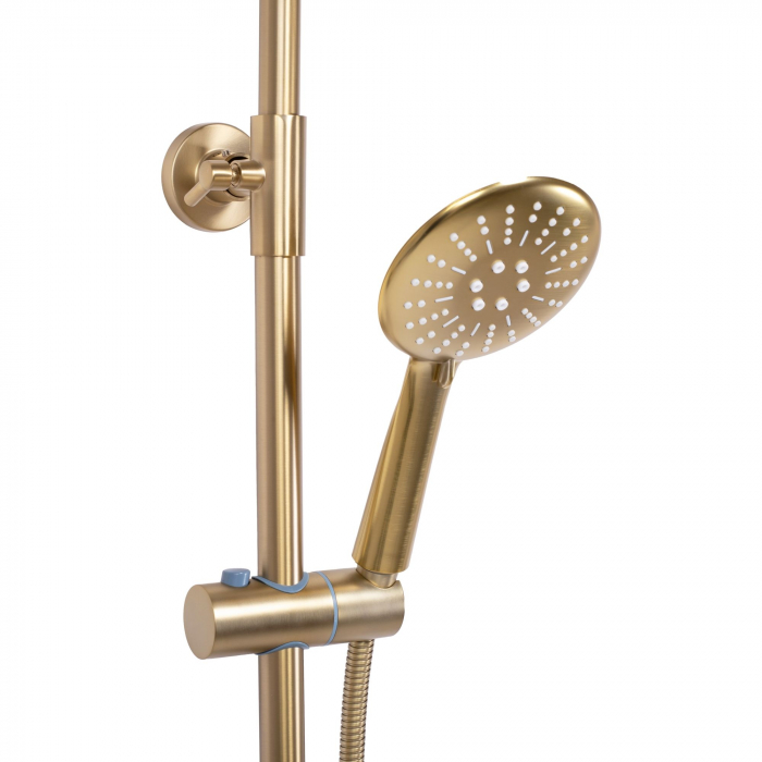 Coloana de dus cu termostat Lungo Gold Brush, anti calcar, auriu, montaj pe perete [6]