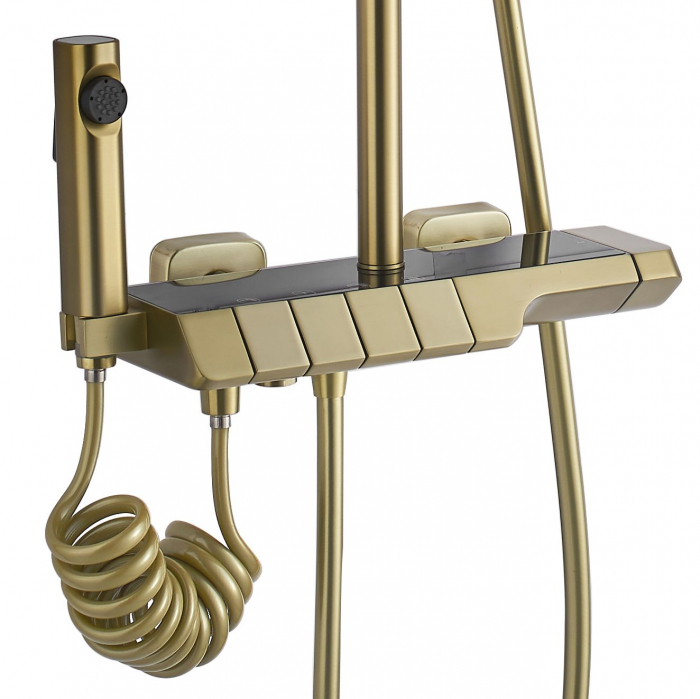 Coloana de dus cu termostat Rob Gold Brush, anti calcar, auriu, montaj pe perete [2]