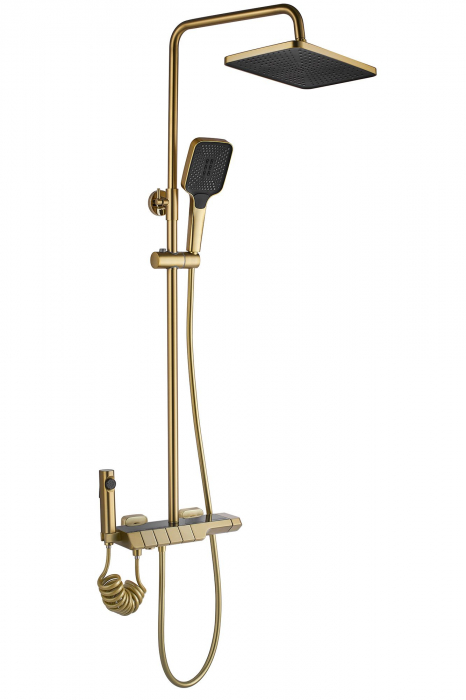 Coloana de dus cu termostat Rob Gold Brush, anti calcar, auriu, montaj pe perete [7]