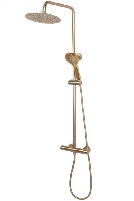 Coloana de dus cu termostat Vincent Gold Brush, anti calcar, auriu, montaj pe perete [5]